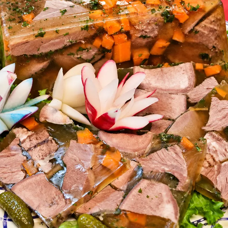 veal head terrine aspic tongue, finished dish