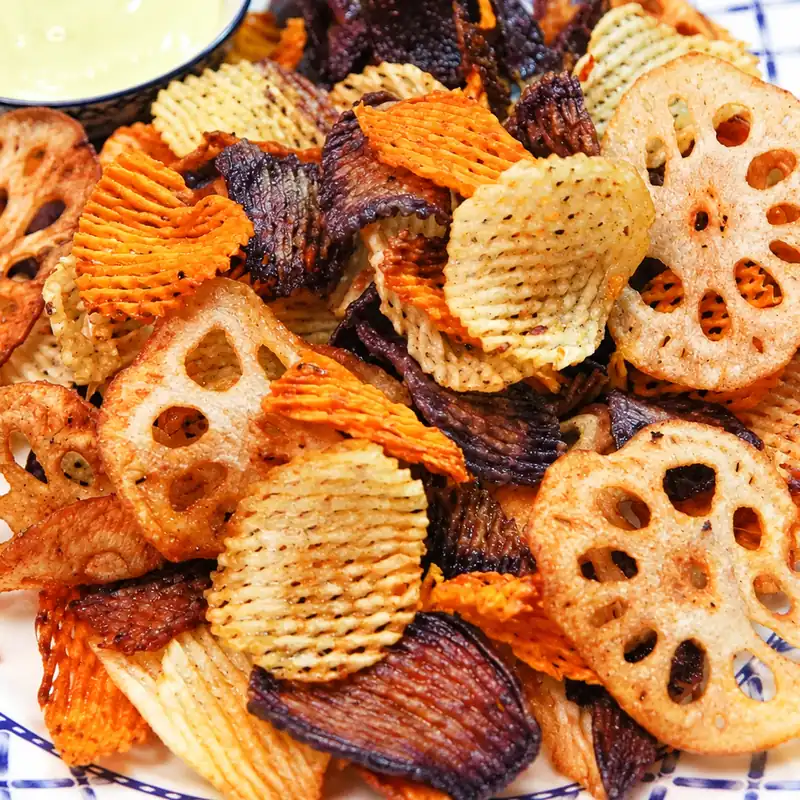 waffle cut vegetable chips, finished dish