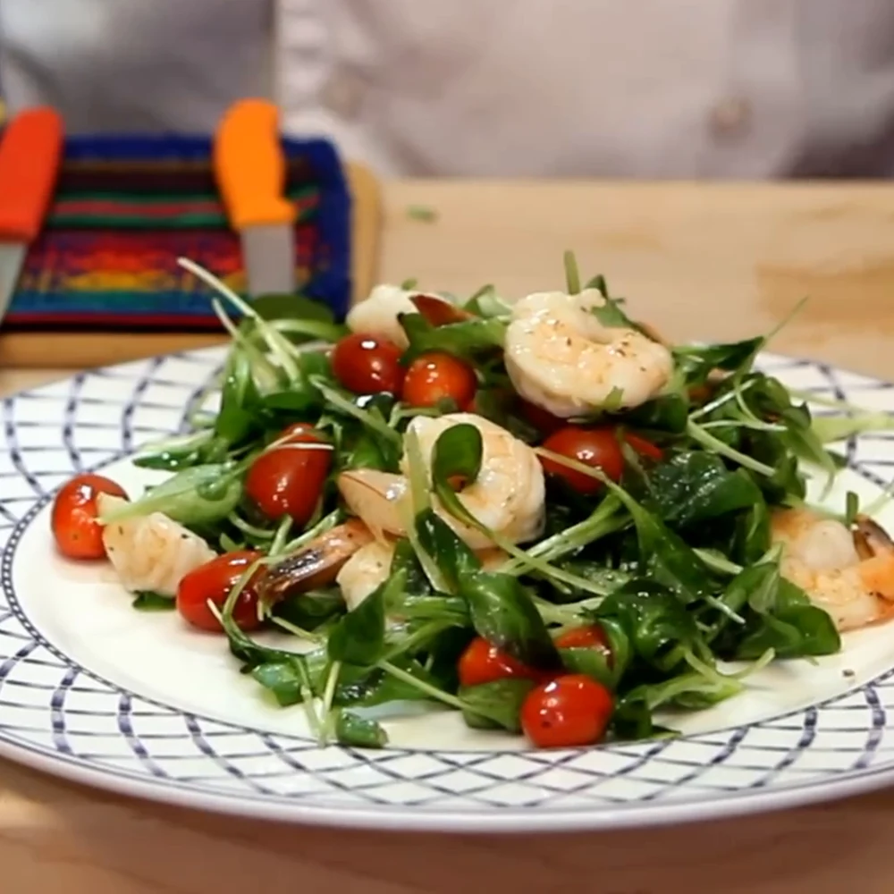 warm spicy shrimp salad, finished dish