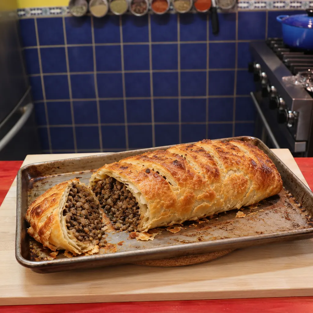 wellington champignons lentilles, plat fini