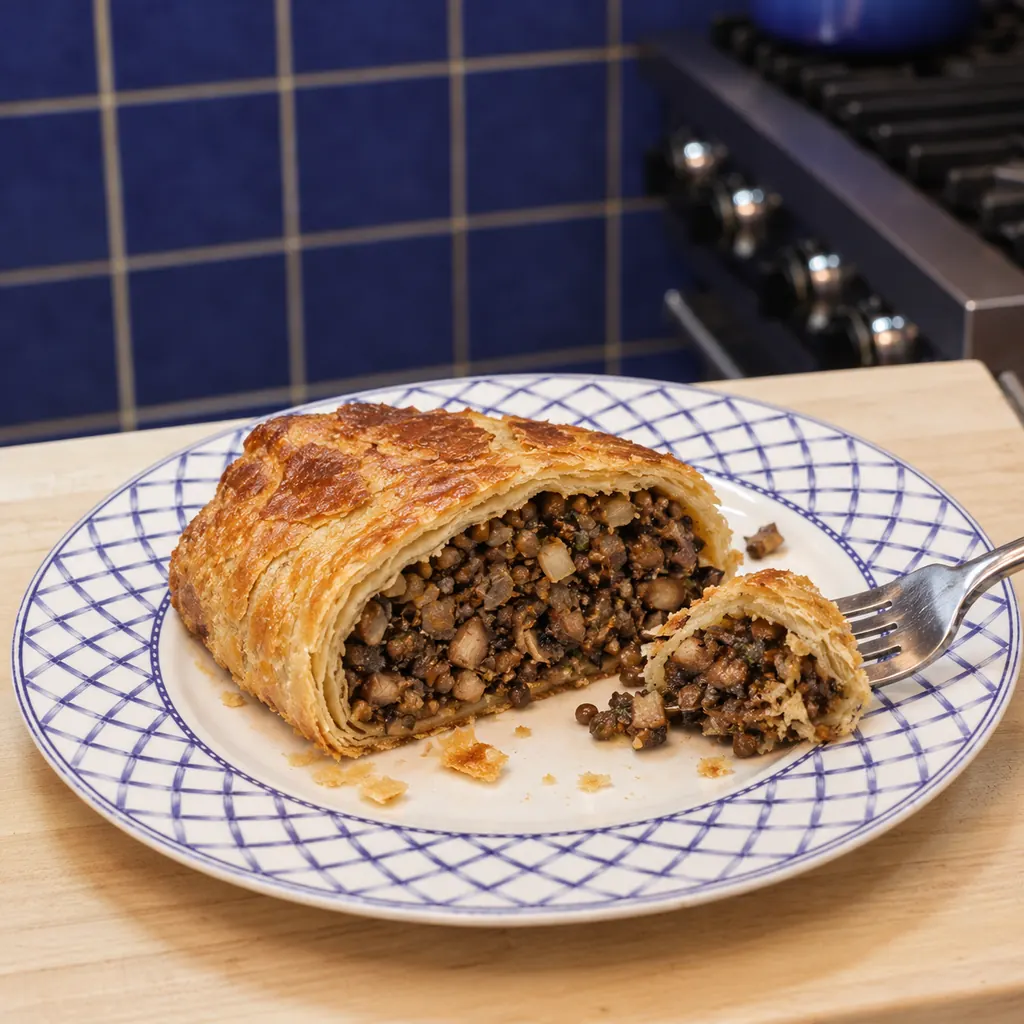 wellington champignons lentilles, plat fini