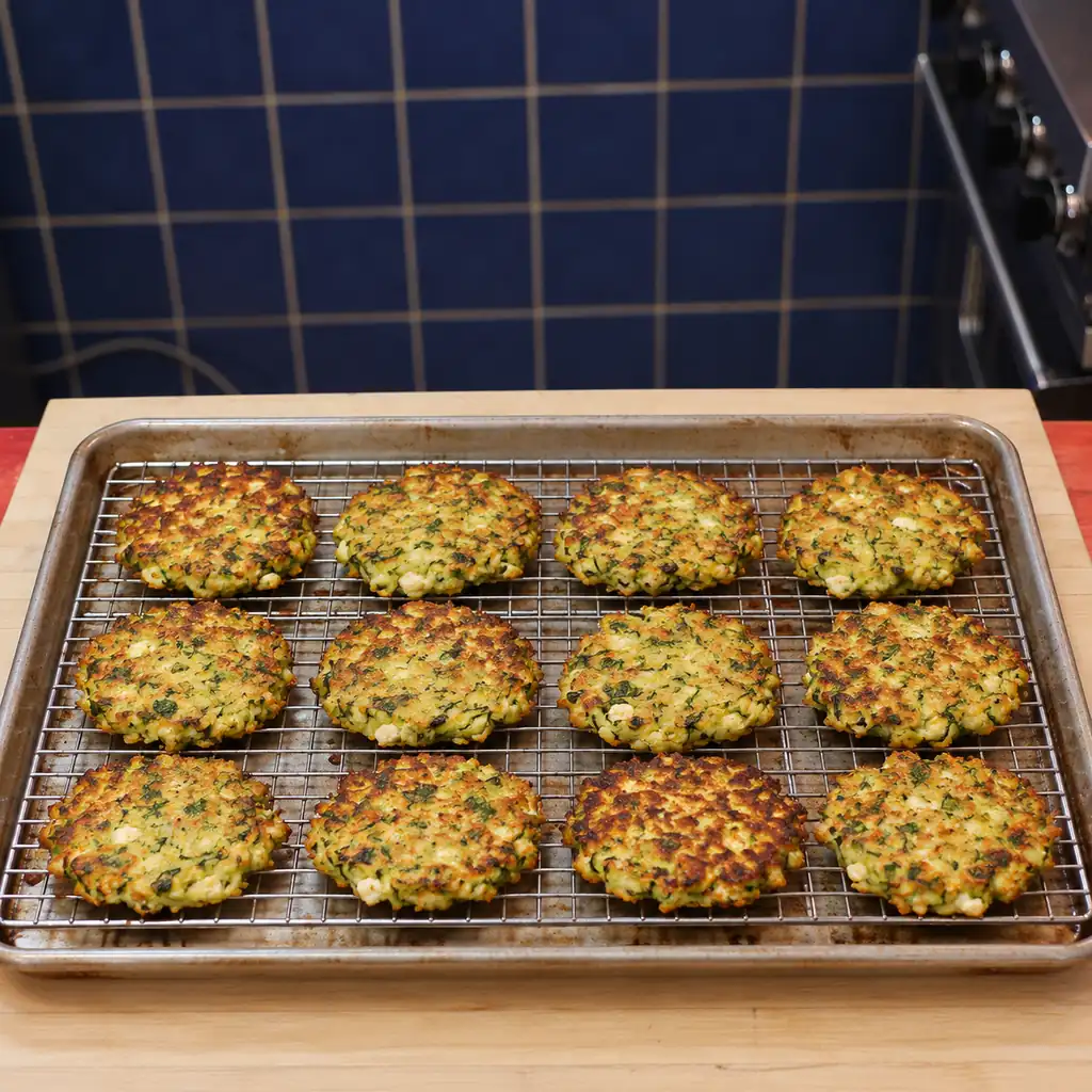 zucchini feta fritters, finished dish