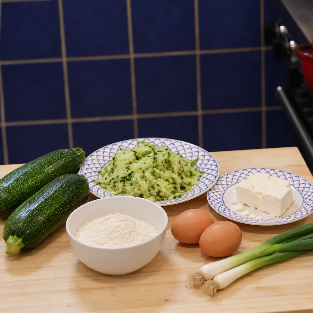 zucchini feta fritters, ingredients