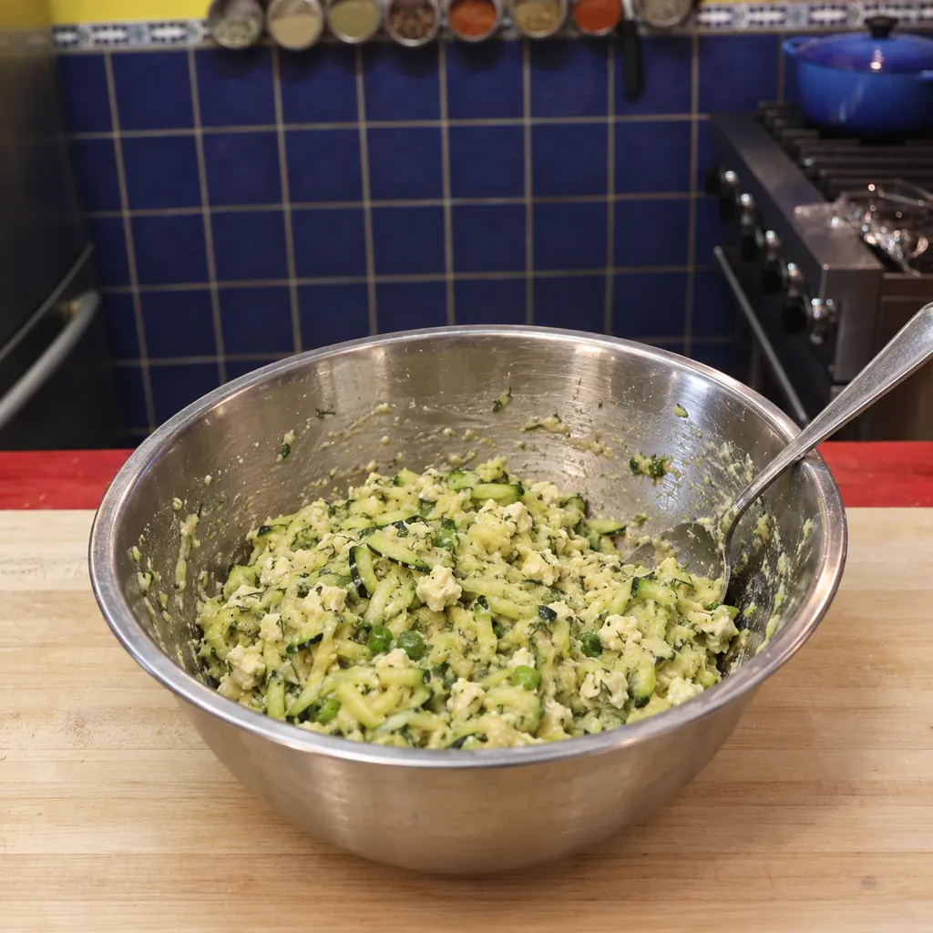 zucchini feta fritters, step 1